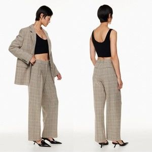 Aritzia Babaton Atelier | Plaid Pleated Wide Leg Pants Fall Trousers NWT 6